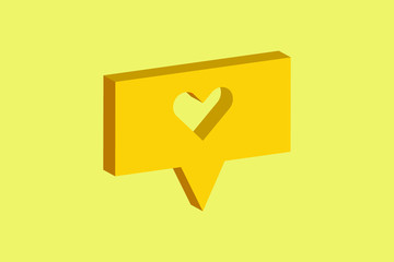 HEART with Speech bubble 3d isometric abstract.