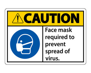 Caution Face mask required to prevent spread of virus sign on white background