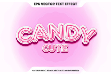 Text effect in 3d candy words text effect theme editable realistic candy colorful pink and white color concept 