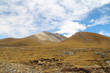 View of mountains with the dramatic sky in Tibet, China