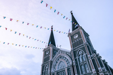 Roman Catholic church with little flags