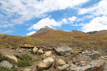 View of mountains with the dramatic sky in Tibet, China