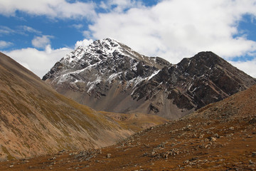 View of mountains with the dramatic sky in Tibet, China