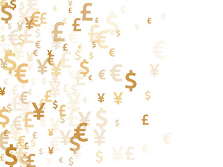 Euro dollar pound yen gold signs flying currency vector illustration. Deposit backdrop. Currency 