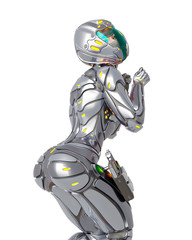 astronaut girl on sci-fi suit is doing a sweet pin up pose