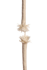Frayed rope on white background