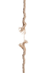 Frayed rope on white background