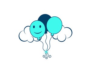 Three smile flying balloon in the cloud
