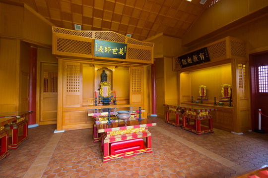 Shiseibyo shrine and blue sky in Naha, Okinawa, Japan 