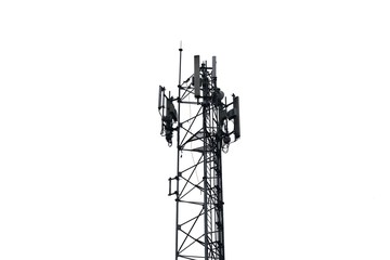 Telecommunication tower with a blue background Sky antenna Radio and satellite Communication technology. Telecommunications industry Mobile network or telecommunications 4g