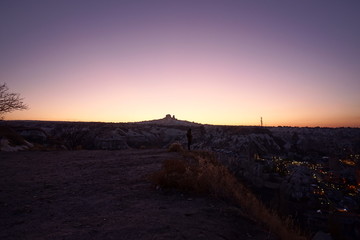 View of Goreme at night, Cappadocia, Turkey