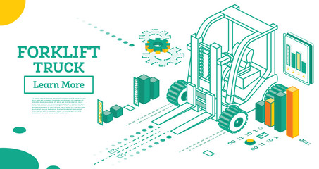 Isometric Forklift Truck Isolated on White Background. © BooblGum