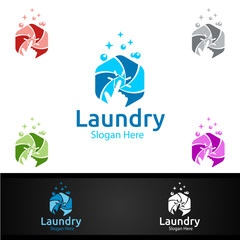 Laundry Dry Cleaners Logo with Clothes, Water and Washing Concept