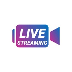 Live streaming flat logo vector design element with play button. Vector stock illustration