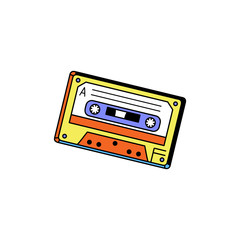 Fototapeta premium Retro audio cassette colorful icon cartoon vector illustration isolated.