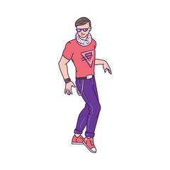 Fashionable young man character dancing sketch vector illustration isolated.