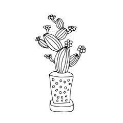 drawn single cactus black and white logo.In doodle style, black outline isolated on white background. Cute element for card, social media banner, sticker, print, decoration kids playroom