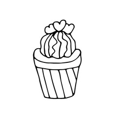 Single hand drawn cactus in pot. In doodle style, black outline isolated on white background. Cute element for card, social media banner, sticker, print, decoration kids playroom.