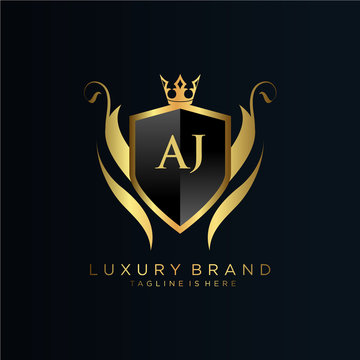 AJ Letter Initial with Royal Template.elegant with crown logo vector, Creative Lettering Logo Vector Illustration.