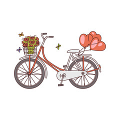 Fototapeta na wymiar Bicycle or bike with flowers and balloons sketch vector illustration isolated.