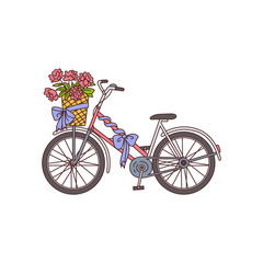 Fototapeta na wymiar Romantic card element - bicycle with flowers, vector illustration isolated.