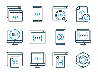 Programming and Development related vector line icons. Web and Application Development outline icon set.