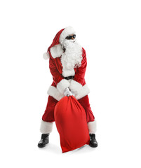 Cool African-American Santa Claus on white background