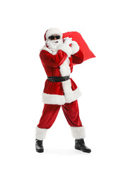 Cool African-American Santa Claus on white background