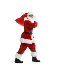 African-American Santa Claus on white background