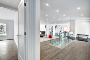 New big luxury modern house in Montreal's suburb partially furnished with backyard, empty rooms, closets, basement and garage