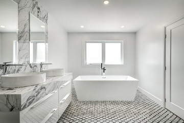 New big luxury modern house in Montreal's suburb partially furnished with backyard, empty rooms, closets, basement and garage