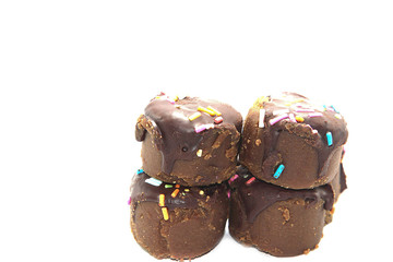 Chocolate-covered cake cakes - yummy - appetizing, decorate the pages in multiple colors on a white background.