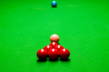 Snooker balls on green snooker table