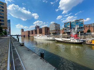 The port of Hamburg at the Kaiserkai downtown at Harbor District (HafenCity), Germany
