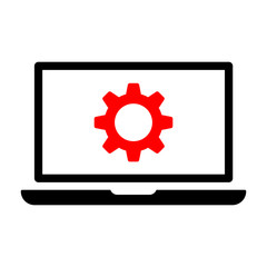 laptop and gear icon. Vector web design.
