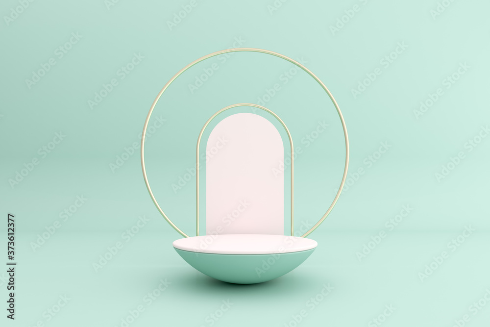 Poster 3d render of abstract geometry podium for product presentation.