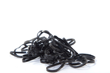 Black rubber band on a white background