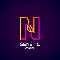 Letter N colourful with abstract Genetic logotype. Medicine, science, laboratory, Technology DNA vector concept