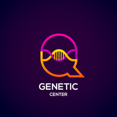Letter Q colourful with abstract Genetic logotype. Medicine, science, laboratory, Technology DNA vector concept