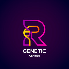 Letter R colourful with abstract Genetic logotype. Medicine, science, laboratory, Technology DNA vector concept