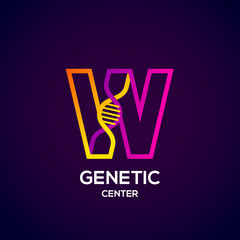 Letter W colourful with abstract Genetic logotype. Medicine, science, laboratory, Technology DNA vector concept