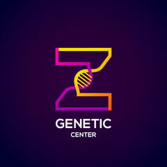 Letter Z colourful with abstract Genetic logotype. Medicine, science, laboratory, Technology DNA vector concept