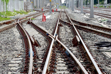 New Railroad tracks let the train run through with nature background, Selective focus with shallow...