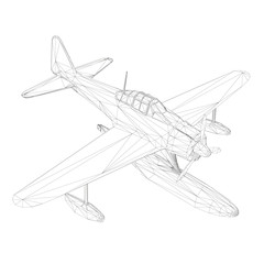 Wireframe of an old plane for landing and taking off from the water. Isometric view. 3D. Vector illustration