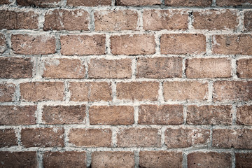 Obraz premium Abstract red brick wall texture light gray old stucco and vintage brickwork pattern background in home interior, grunge rusty blocks of stonework grey color panoramic wide wallpaper