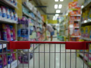 closeup of shopping cart in the supermarket.