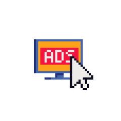 Computer flat style icon. Pixel art. Monitor, display, ps. 8-bit sprite. Isolated vector illustration. Advertise and marketing.