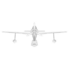 Wireframe of an old plane for landing and taking off from the water. Front view. 3D. Vector illustration