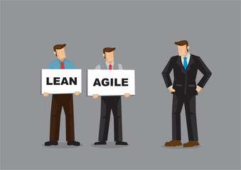 Concept illustration of a company staffs showing the boss the future direction of the company