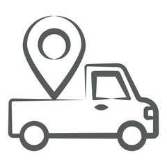 
Vehicle tracker vector, location pin with van 
